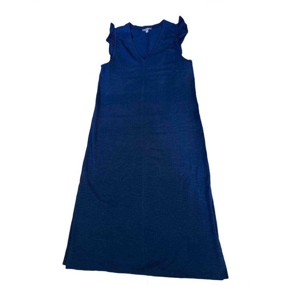 Lilla P Ruffle Sleeve Maxi Dress Navy Blue Modal Blend Small